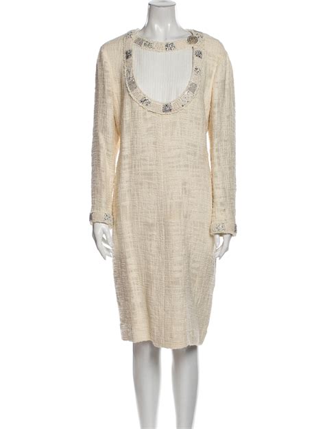 chanel white cotton dress|Chanel knee length ladies dresses.